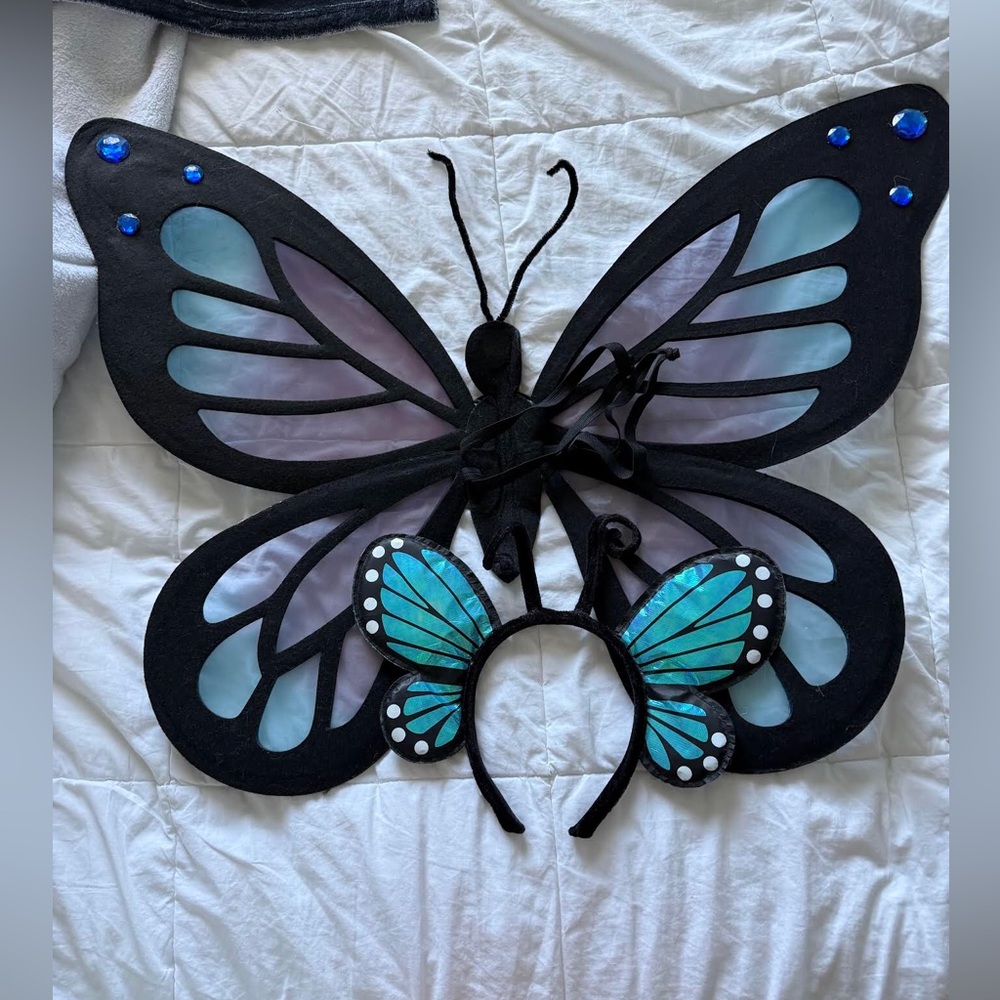 Black and Teal Butterfly Wings Costume Set